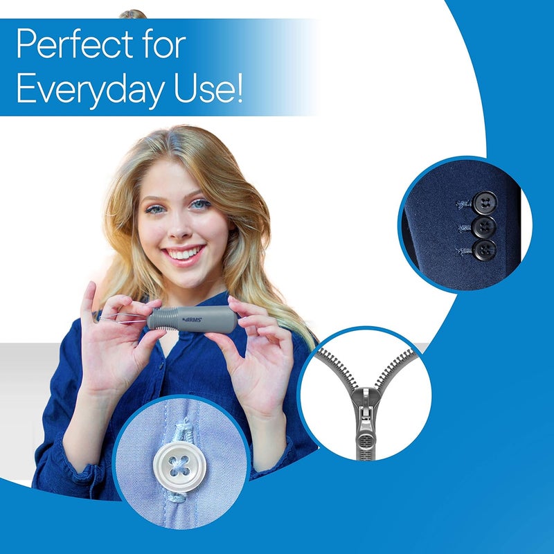 RMS Button Hook with Zipper Pull - Button Assist Device with Comfort & Wide Grip, Shirt & Coat Buttoning Aid Ideal for Limited Dexterity Caused by Arthritis (Grey) - Image 2